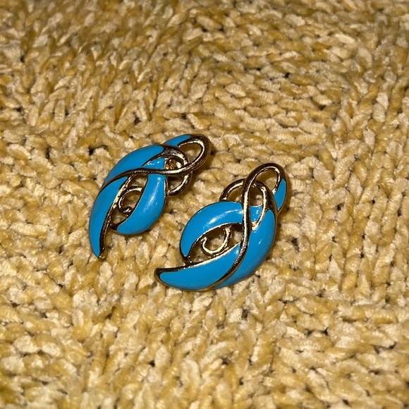 Vintage Teal & Gold Statement Earrings - Picture 3 of 8
